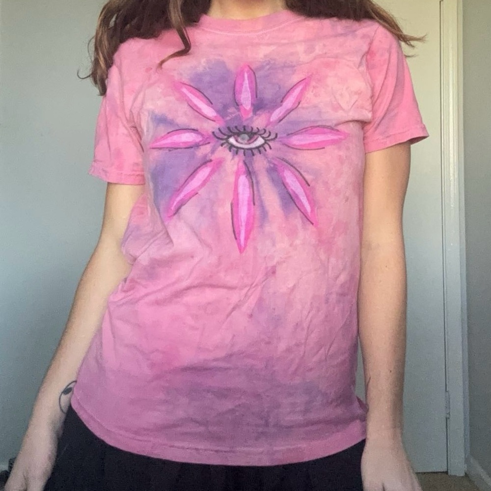 Pink Flower Hippie Trippy Psychedelic Tshirt Size S
